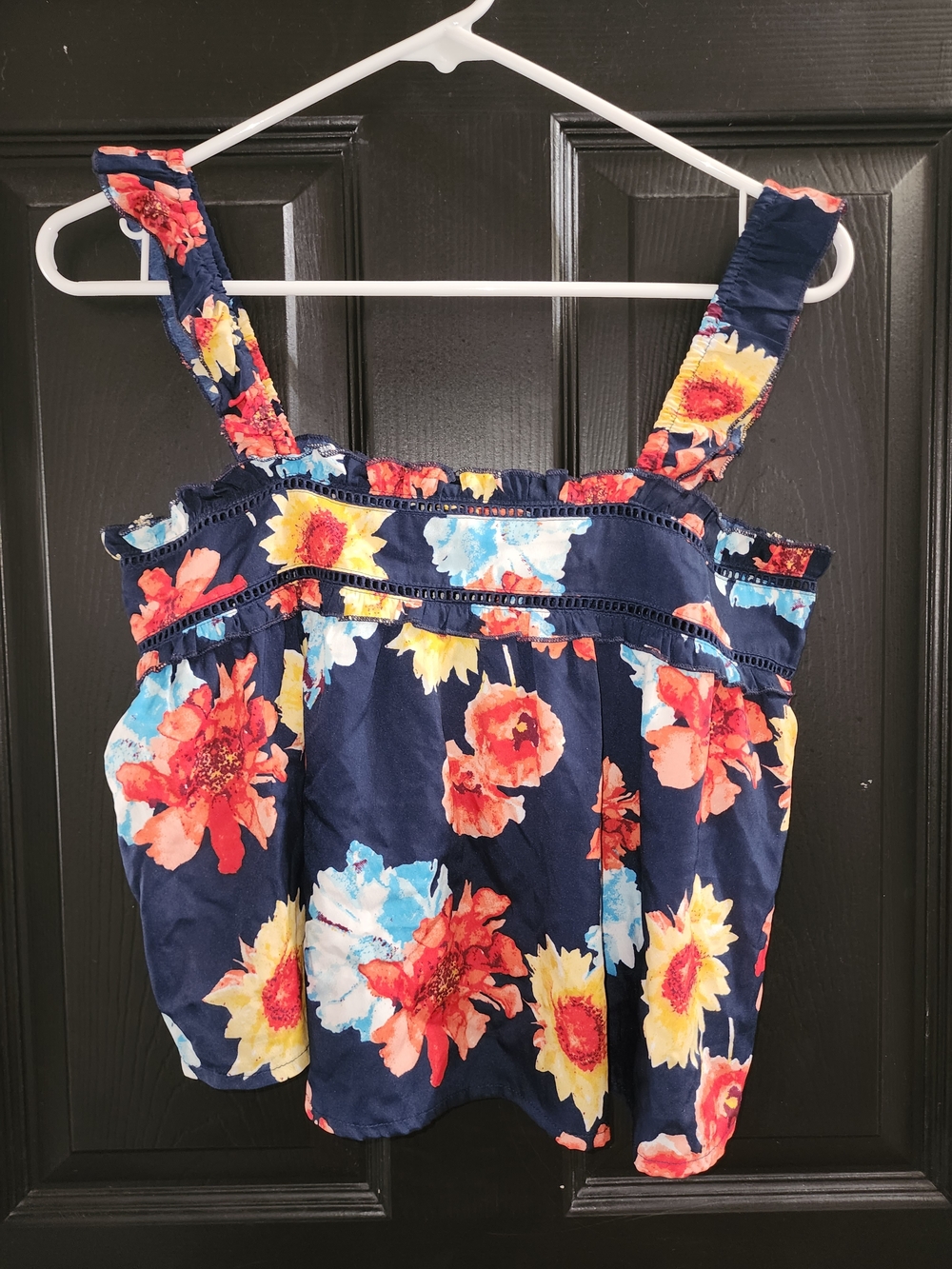 Navy Floral Square-Neck Crop Top - Bright Multi